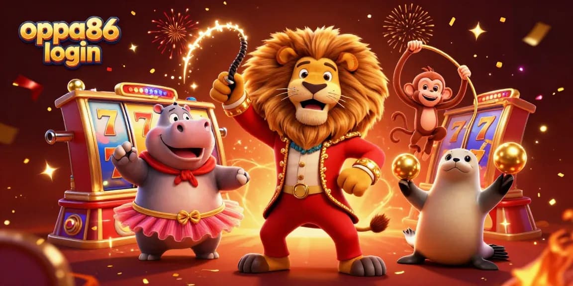 Experience the thrill of winning at oppa86 login with dynamic slot reels and festive characters.