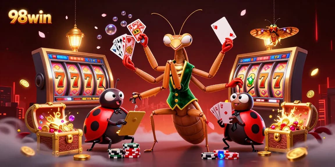 Experience thrilling gameplay with 98win's dynamic casino scene featuring vibrant slot gameplay elements.