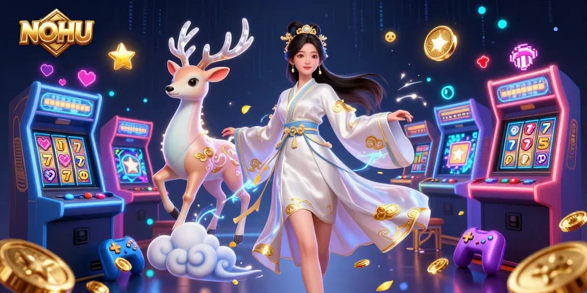 Engage in NOHU's thrilling jackpot slots with vibrant visuals, spinning reels, and enchanting characters.