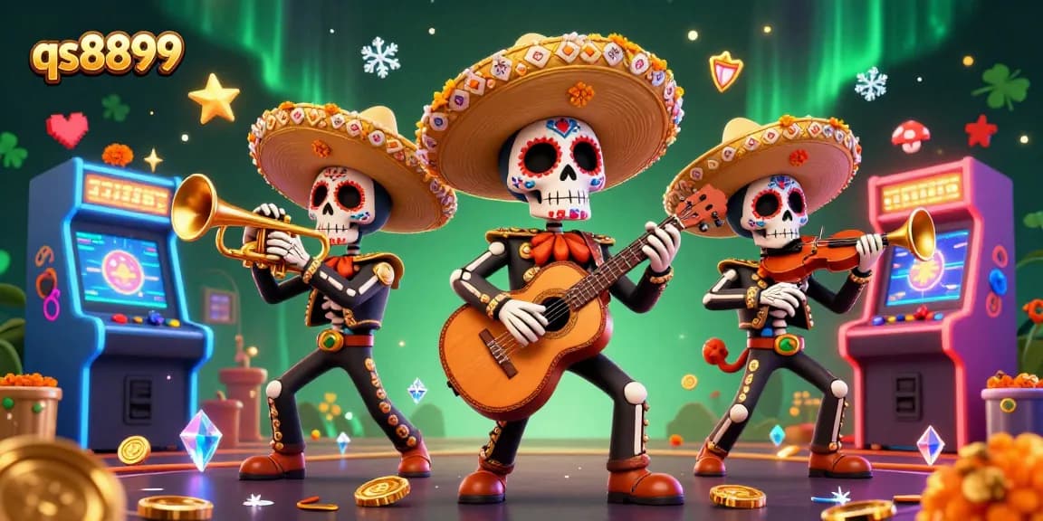 Experience the vibrant offerings of qs8899 with a lively illustration featuring a mariachi band amidst casino elements.