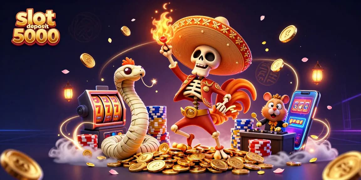 Experience exciting gameplay with slot deposit 5000 as colorful characters celebrate wins among gold coins and sparkling gems.