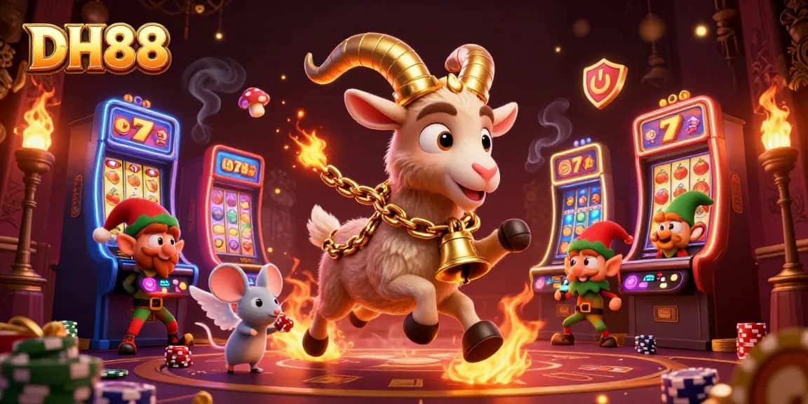 Experience the thrill at DH88 casino with a Krampus goat guiding a festive gaming scene.