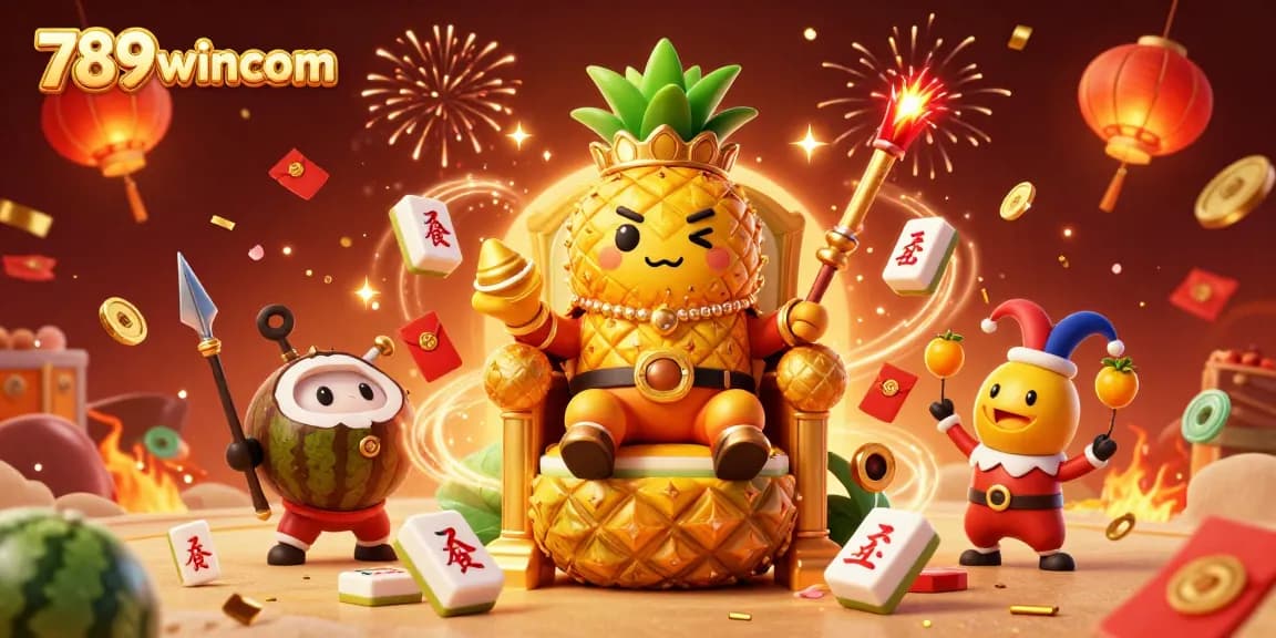 Experience the excitement of 789wincom with a vibrant casino scene featuring a golden pineapple king and festive elements.