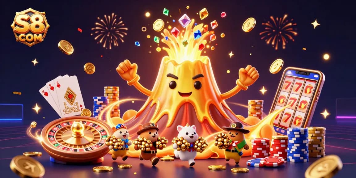 Experience winning at S8 COM with a vibrant casino atmosphere of treasure, luck, and excitement.