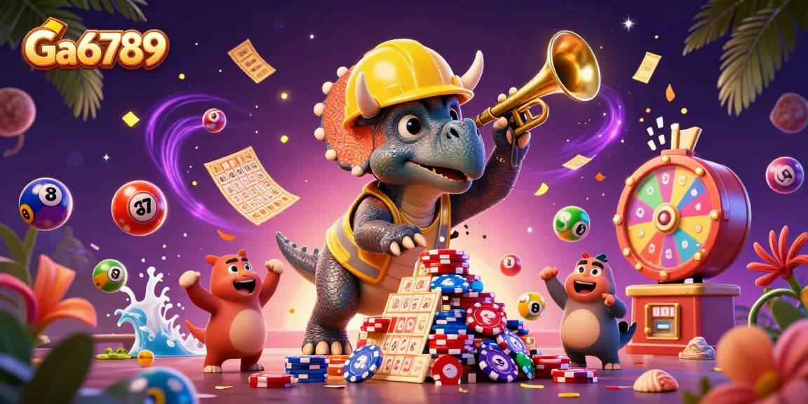 Experience thrilling moments at Ga6789 with cartoon dinosaurs celebrating a jackpot in a vibrant casino