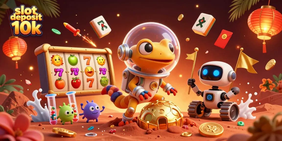 Engage with the excitement of slot deposit 10k in a vibrant Martian casino scene.