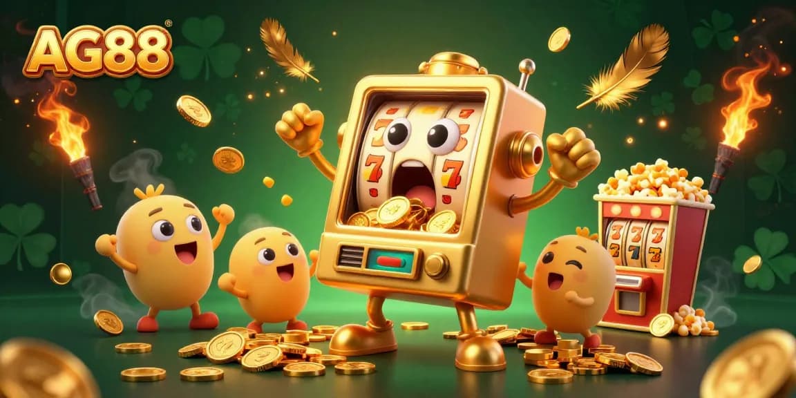 AG88 slot machine celebrates a jackpot as smaller machines cheer in a vibrant casino scene.