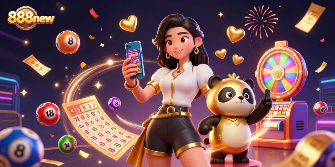 Experience the thrill of gaming at 888new with a vibrant 3D casino illustration showcasing unique characters and elements.