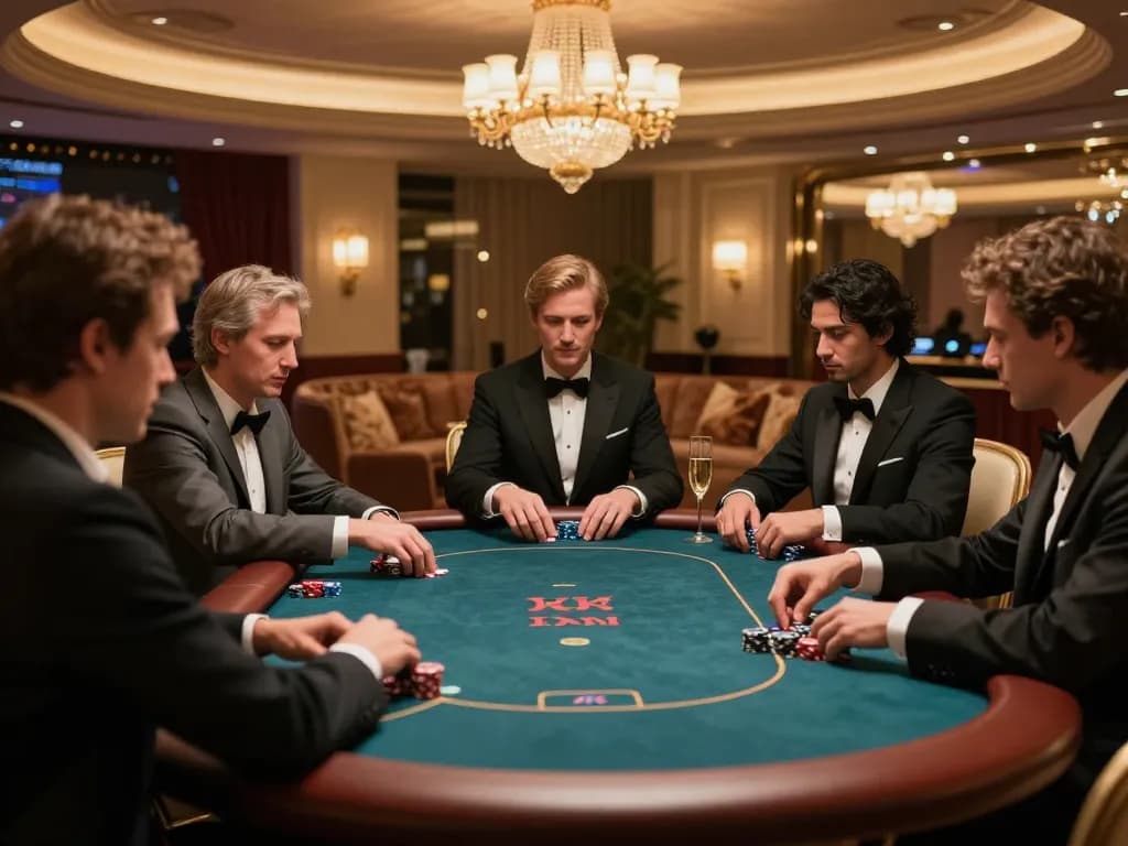 KJC VIP gaming area showcasing high-stakes poker game with engaged players and luxury ambiance.