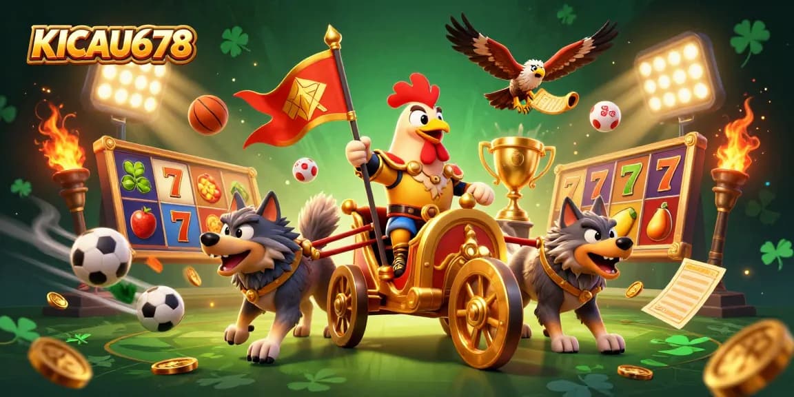 KICAU678 offers thrilling slot experiences with dynamic gameplay and bold visuals, showcasing a vibrant casino scene.