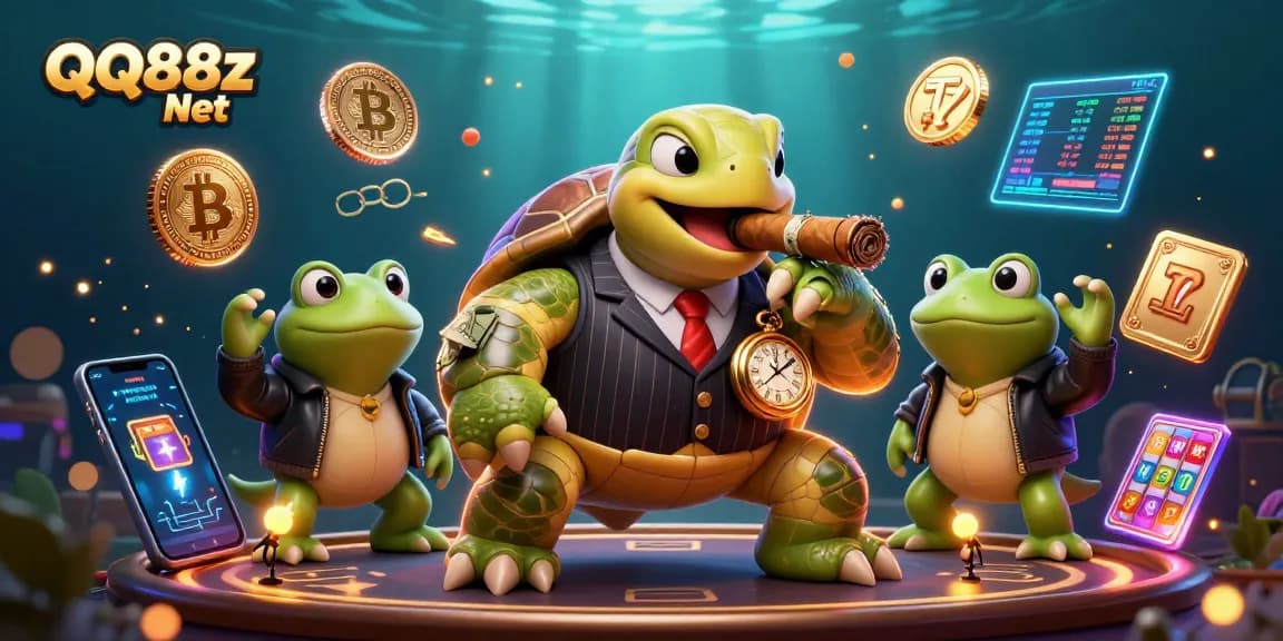 Experience thrilling gaming action at QQ88z Net in this vibrant 3D casino illustration.