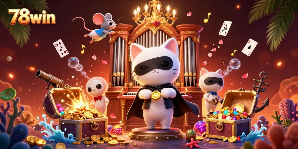 Experience exciting gaming adventures with 78win as vibrant characters and coins fill the casino scene.