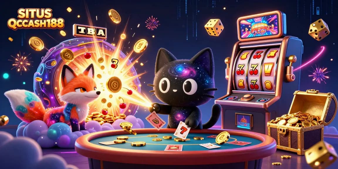 Experience dynamic casino gameplay at SITUS QQCASH188 with a black hole cat and cosmic elements!