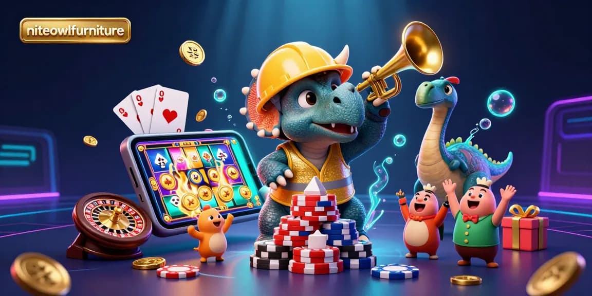 Engage with niteowlfurniture's dynamic slot game scene featuring lively characters and casino elements.