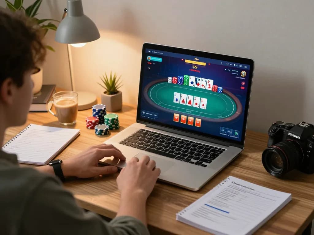 GG88 player strategizing while enjoying an online poker game at home.