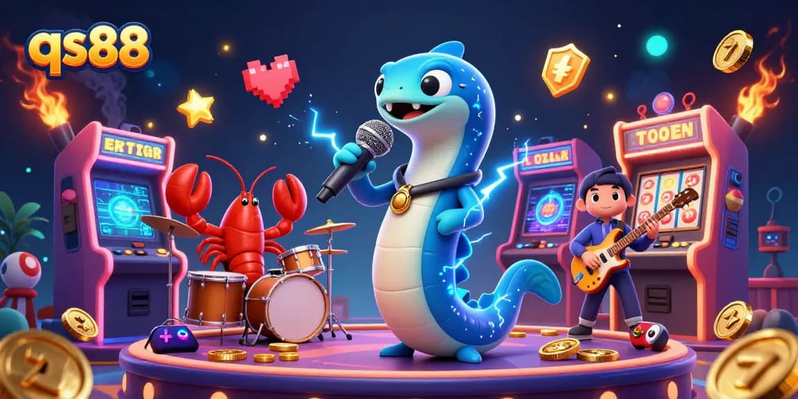 Engage with the thrilling world of qs88 at an underwater casino featuring vibrant characters and arcade elements.