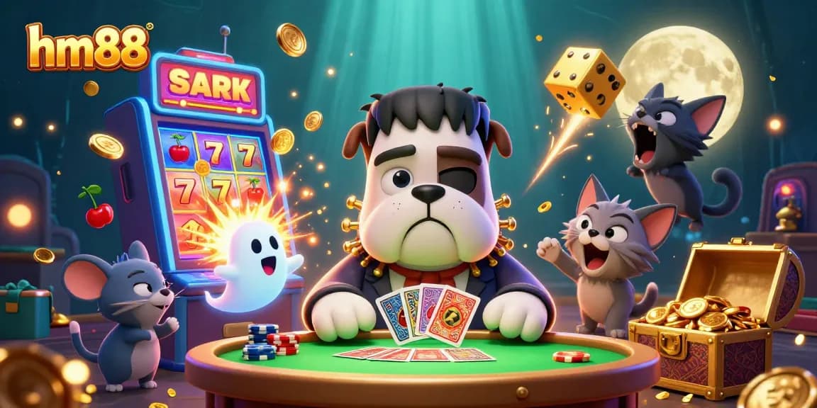Play cards with the lively hm88 characters in a captivating online casino scene.