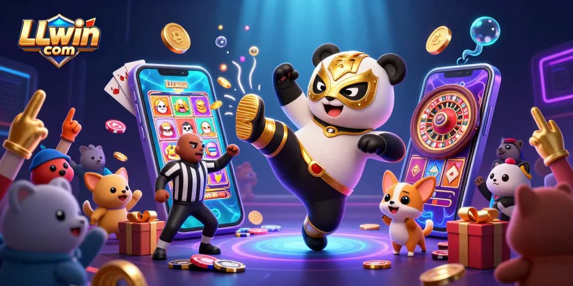 Experience the excitement of LLwin com with a dynamic illustration showcasing animated characters in a vibrant casino setting.
