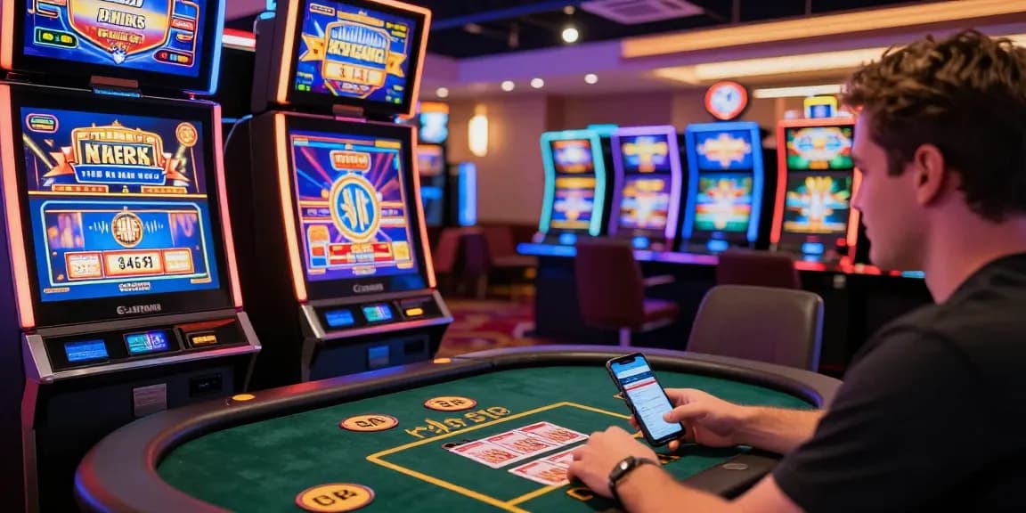Engaging atmosphere at credit card casinos with players immersed in slot and card games, showcasing vibrant gaming options.