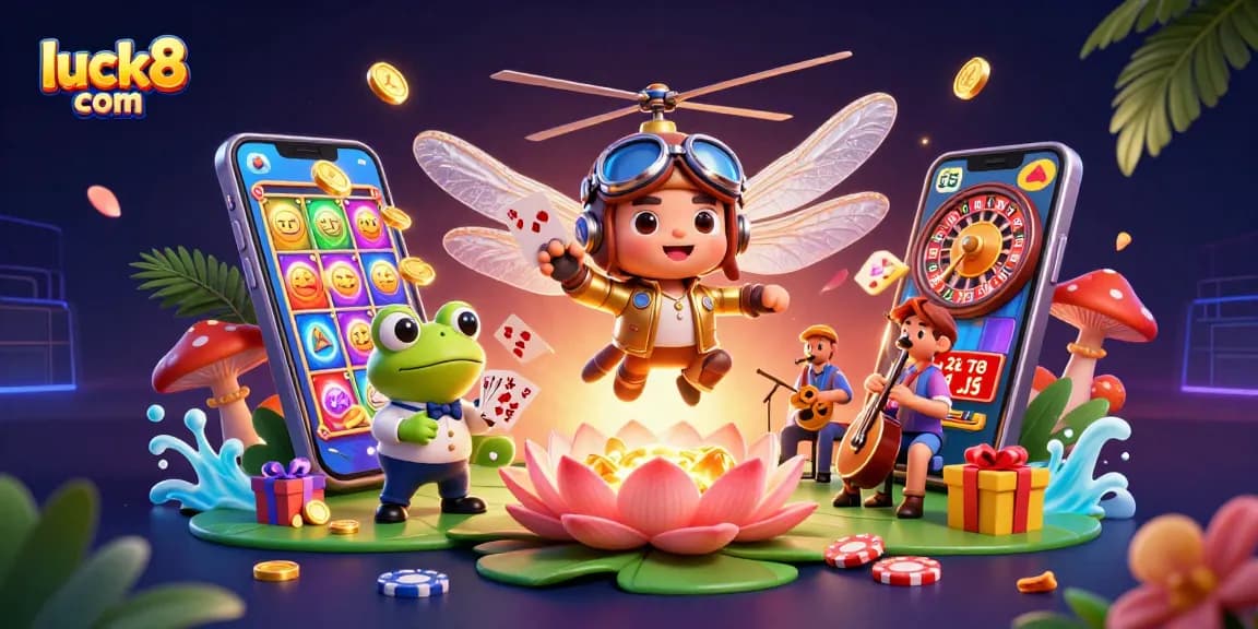 Engage in thrilling gameplay at luck8 com with vibrant cartoon characters in a dynamic casino scene.