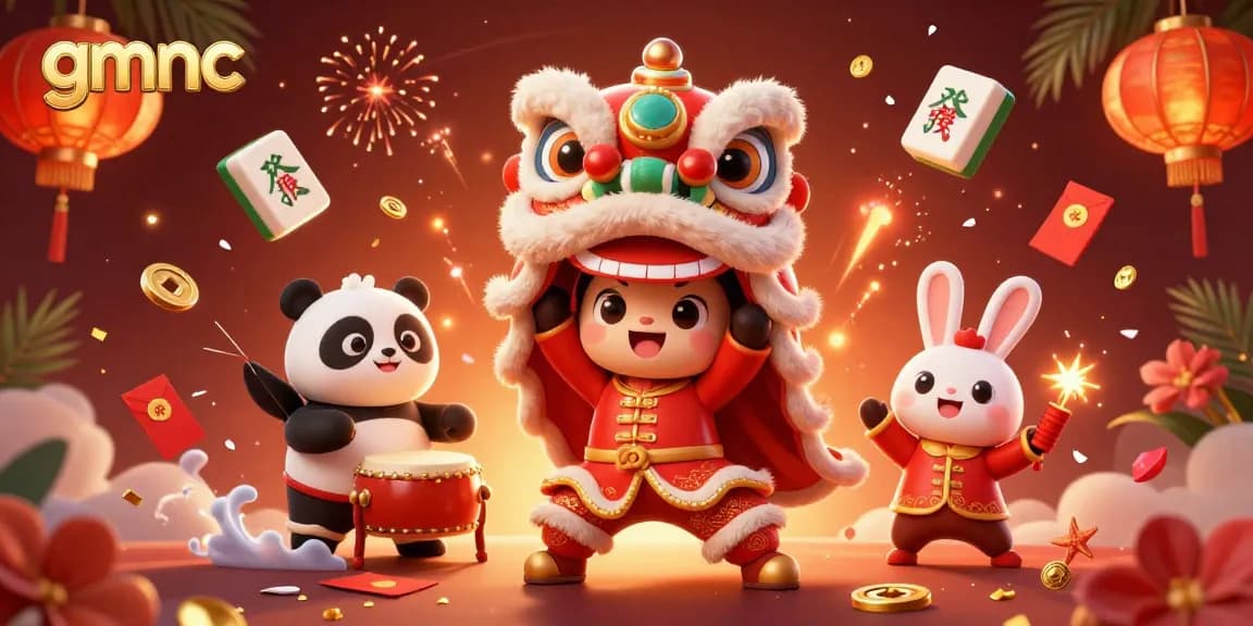 Experience gmnc's vibrant casino culture with dynamic lion dance characters and gambling elements.
