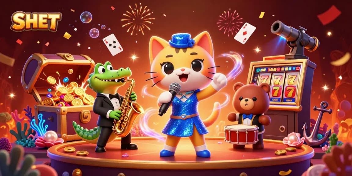 Experience the thrill of SH BET with vibrant casino action featuring lively characters and colorful game elements.