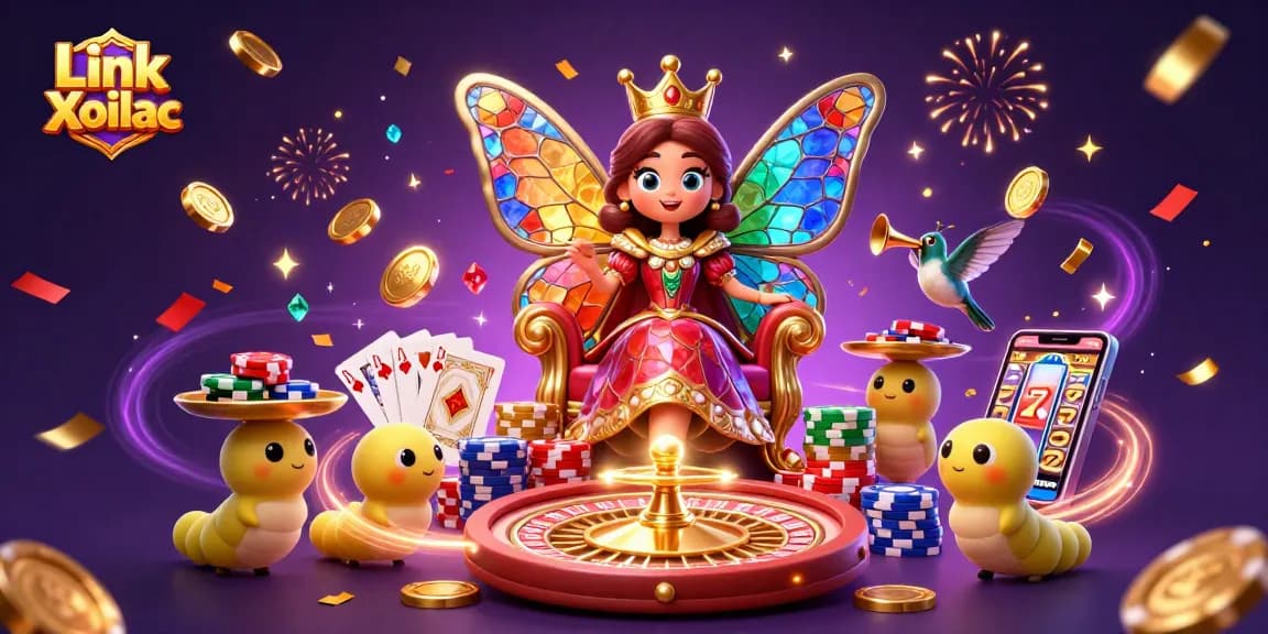 Experience the thrill of Link Xoilac with vibrant casino elements and magical characters.