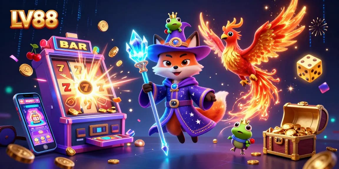 Engage in thrilling LV88 casino adventures with a wizard, phoenix, and jackpots.