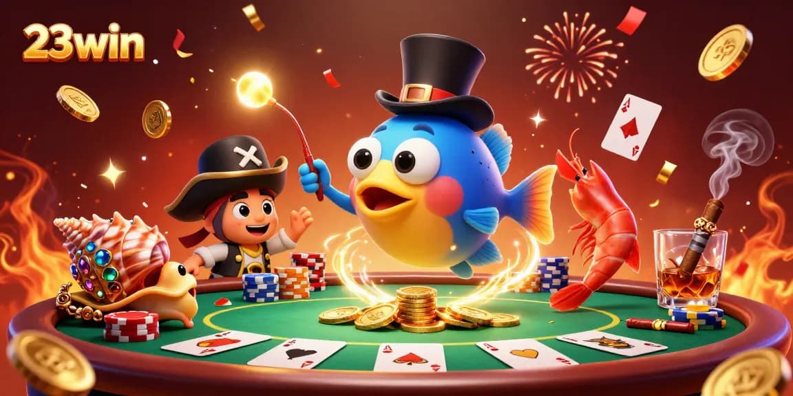 Engage in thrilling gameplay at 23win, featuring a pirate shrimp and sparkling treasures.