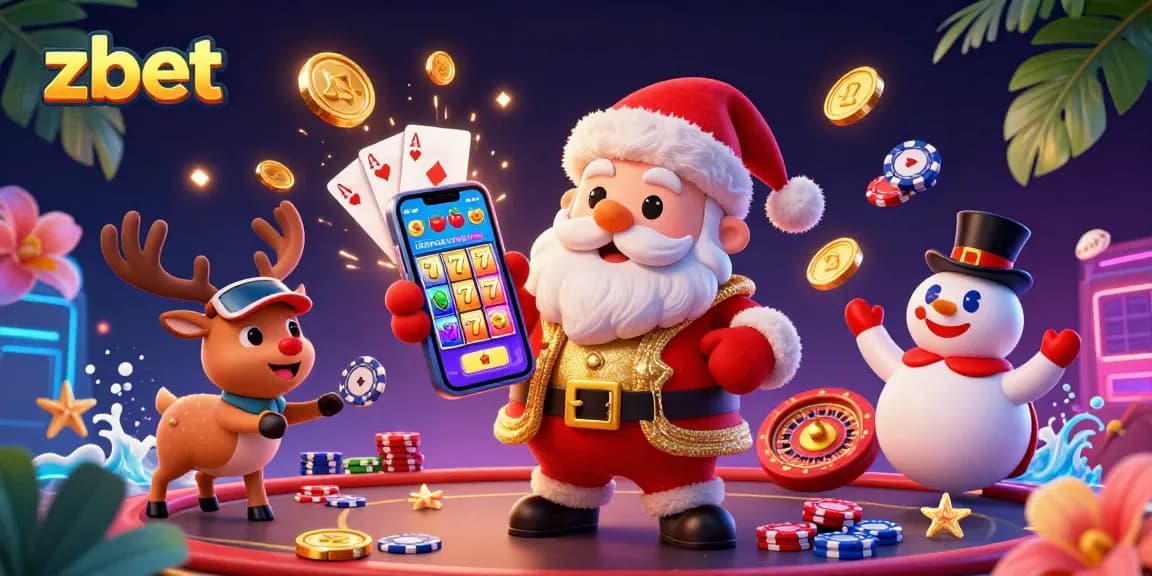 Zbet brings festive excitement with Santa and friends, showcasing thrilling slot games and casino elements.