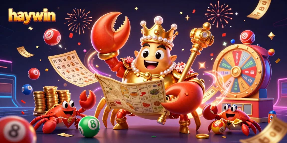 Win big with haywin's lively lottery scene featuring a golden crab emperor and lottery elements.