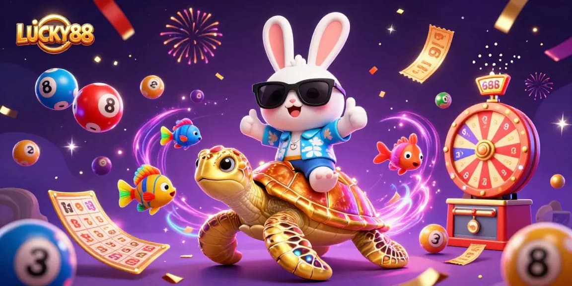 Engage with LUCKY88 slot excitement amidst colorful elements and whimsical characters.