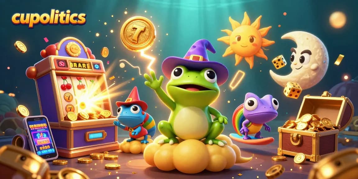 Menggandakan keberuntungan dengan permainan slot di cupolitics, menampilkan karakter si fros penyu dan chameleon yang ceria.