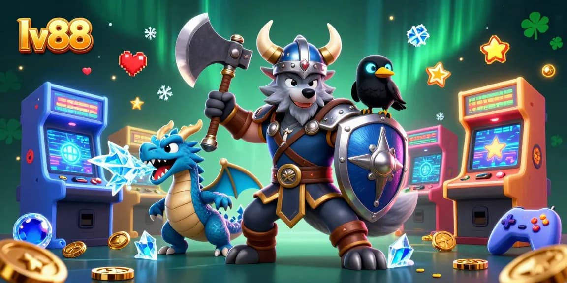 Join the action at lv88 with a Viking wolf warrior, fierce dragon, and vibrant game elements!