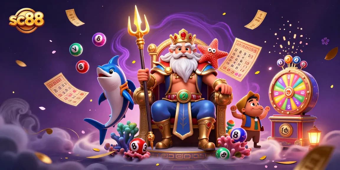 Experience the thrill of sc88 with Neptune's realm, vibrant lottery balls, and dynamic gaming elements.