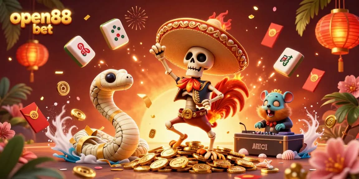 Experience the excitement of open88 bet as animated characters dance amidst a vibrant casino atmosphere.