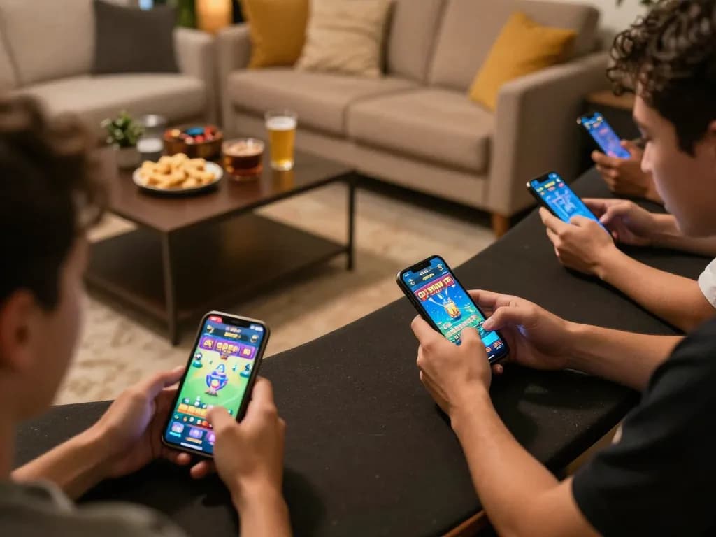 Engaging in SC88 mobile gaming with friends at home, showcasing dynamic interaction and entertainment.