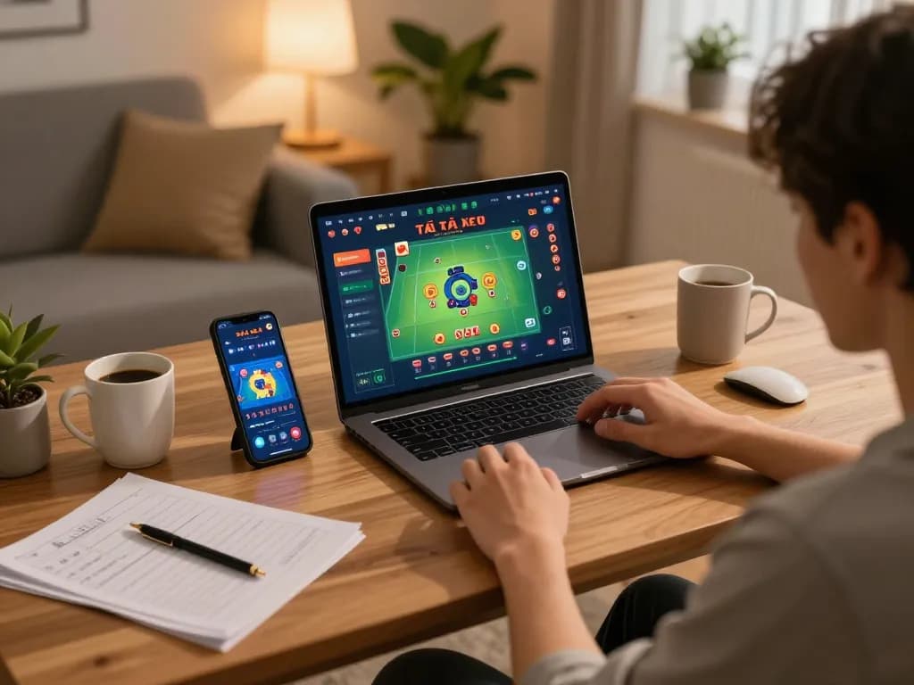 Tài Xỉu Online gameplay view from a cozy home setup, person engaged in strategy