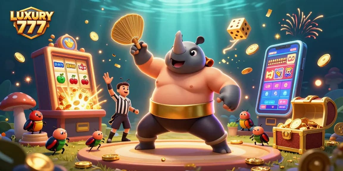 Memenangkan jackpot di LUXURY 777 dengan ilustrasi kasino yang penuh aksi.