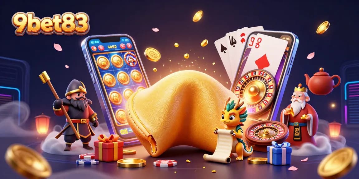 Engage in thrilling slot games at 9bet83 with enchanting fortune cookie characters and dynamic casino elements.