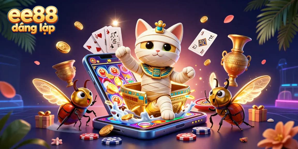 Experience the thrill of ee88 đăng nhập with golden treasures erupting in this vibrant 3D casino scene.