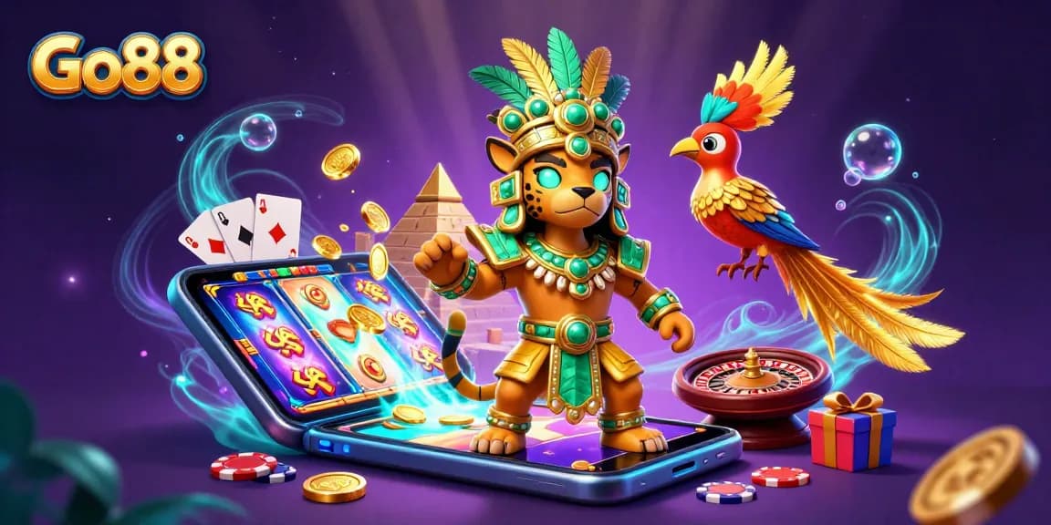 Experience the thrill of Go88 with vibrant slot games, dynamic characters, and rich casino elements.