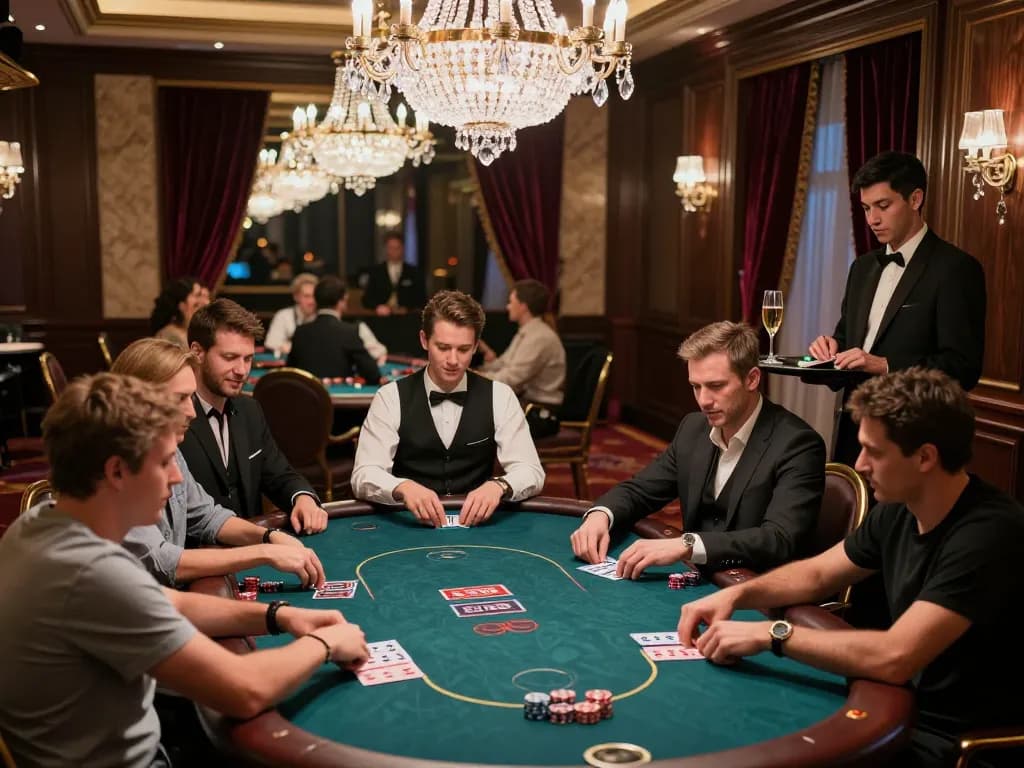 lc88 vip exclusive poker table with affluent players celebrating wins in luxurious casino setting