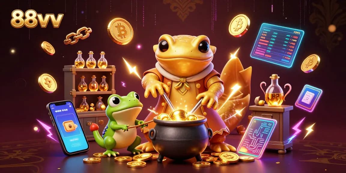 Transform your gameplay with 88vv's immersive crypto casino experience showcasing an alchemist's magical gold creation.