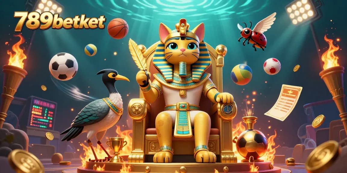 Experience thrilling gameplay at 789betket with majestic pharaoh cat and dynamic sports elements.
