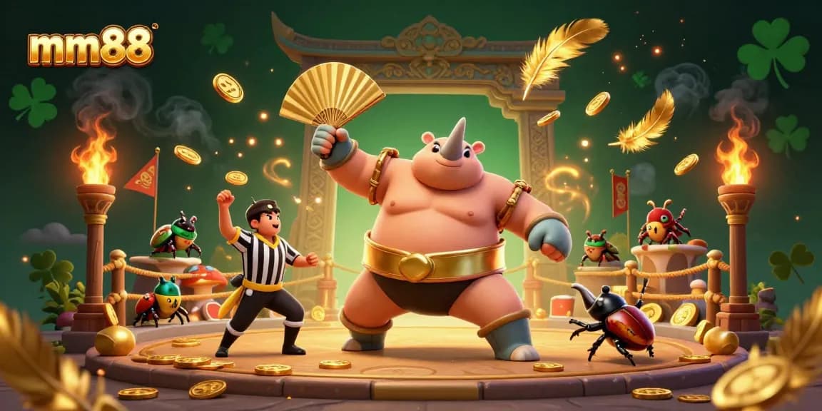 mm88 summons excitement with a vibrant 3D casino scene featuring dynamic characters and golden elements.