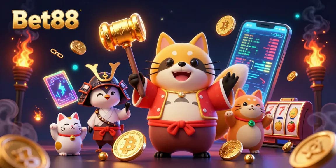 Experience gaming excitement with Bet88's vibrant 3D characters and casino elements.