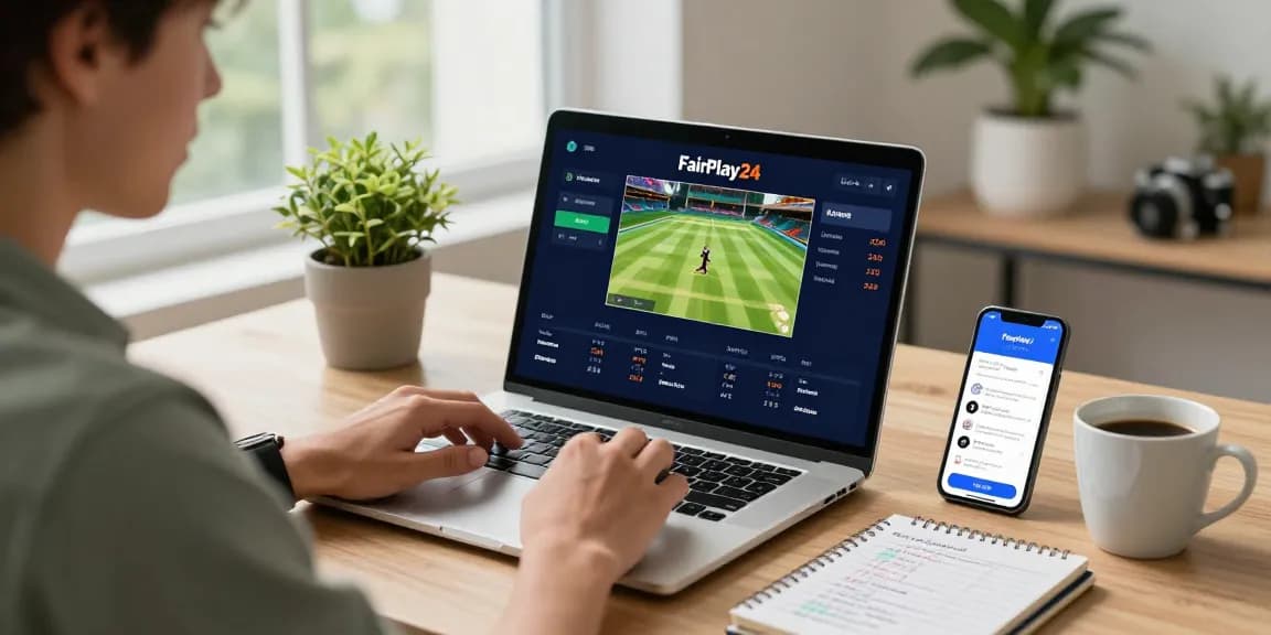 Engaging user on Fairplay24 platform in a modern home office environment.