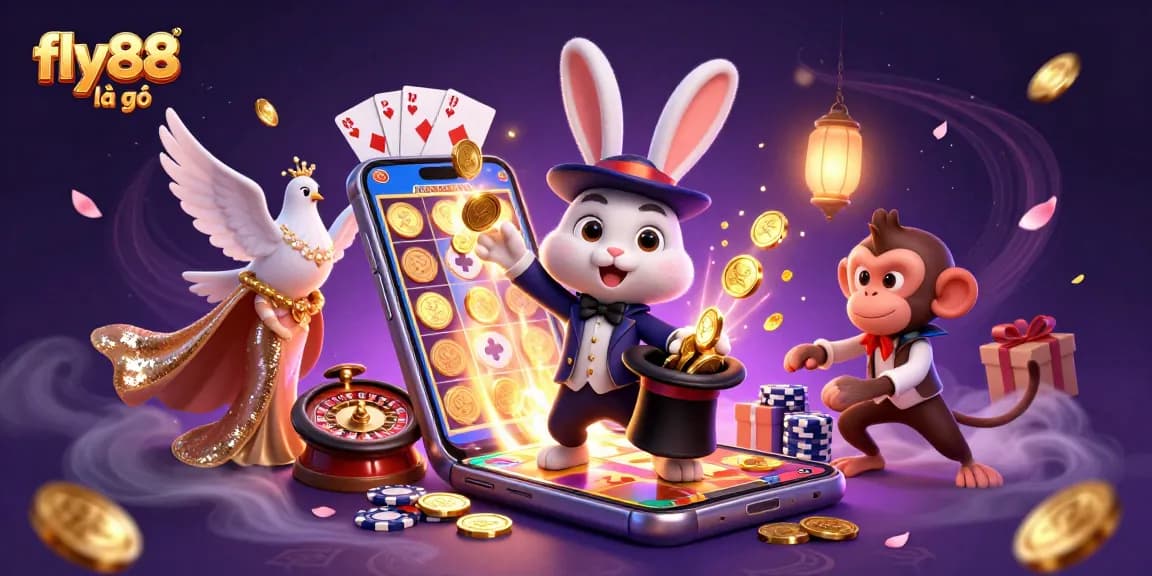 Pondering what fly88 là gì is? Experience luck with our magical casino-themed illustration showcasing vibrant gaming elements.