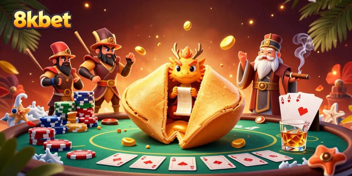 Join the action at 8xbet with a vibrant casino scene featuring poker elements and dynamic 3D characters.